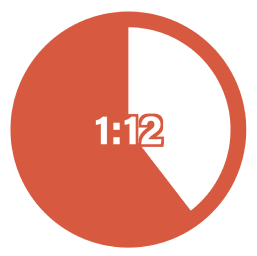 A circular orange timer counting down at 1:12 remaining out of 2:00, for the Gun It digital timer